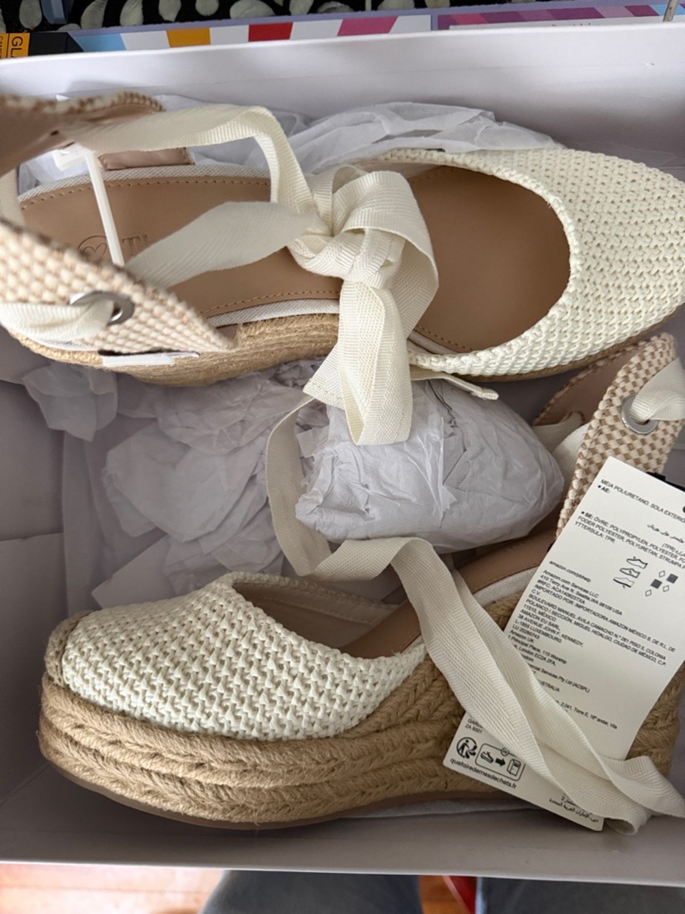 Cream Woven Espadrille Platform Sandals with Ankle Ties